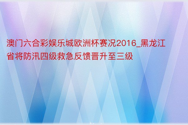 澳门六合彩娱乐城欧洲杯赛况2016_黑龙江省将防汛四级救急反馈晋升至三级