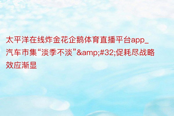 太平洋在线炸金花企鹅体育直播平台app_汽车市集“淡季不淡”&#32;促耗尽战略效应渐显