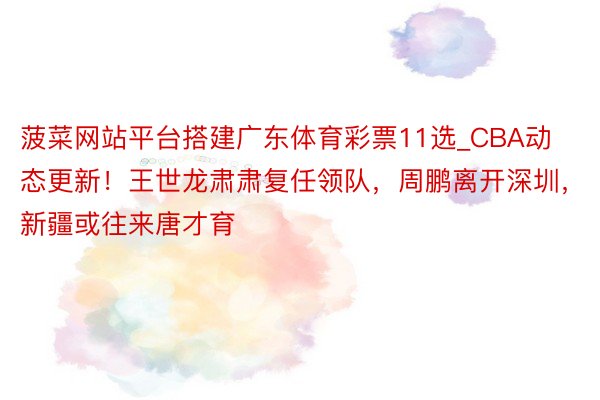 菠菜网站平台搭建广东体育彩票11选_CBA动态更新！王世龙肃肃复任领队，周鹏离开深圳，新疆或往来唐才育