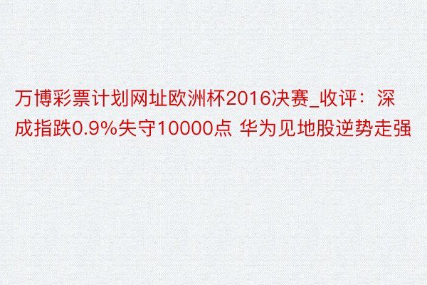 万博彩票计划网址欧洲杯2016决赛_收评：深成指跌0.9%失守10000点 华为见地股逆势走强